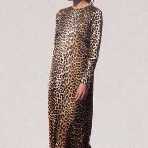 NWT Ganni leopard print silk long sleeve dress US8
